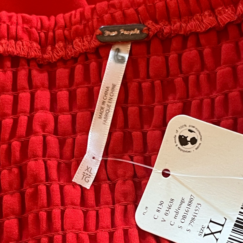 NWT Free People Filmore Romper Red Strapless XL NWT Mixed Media Belted Waist - Picture 3 of 10